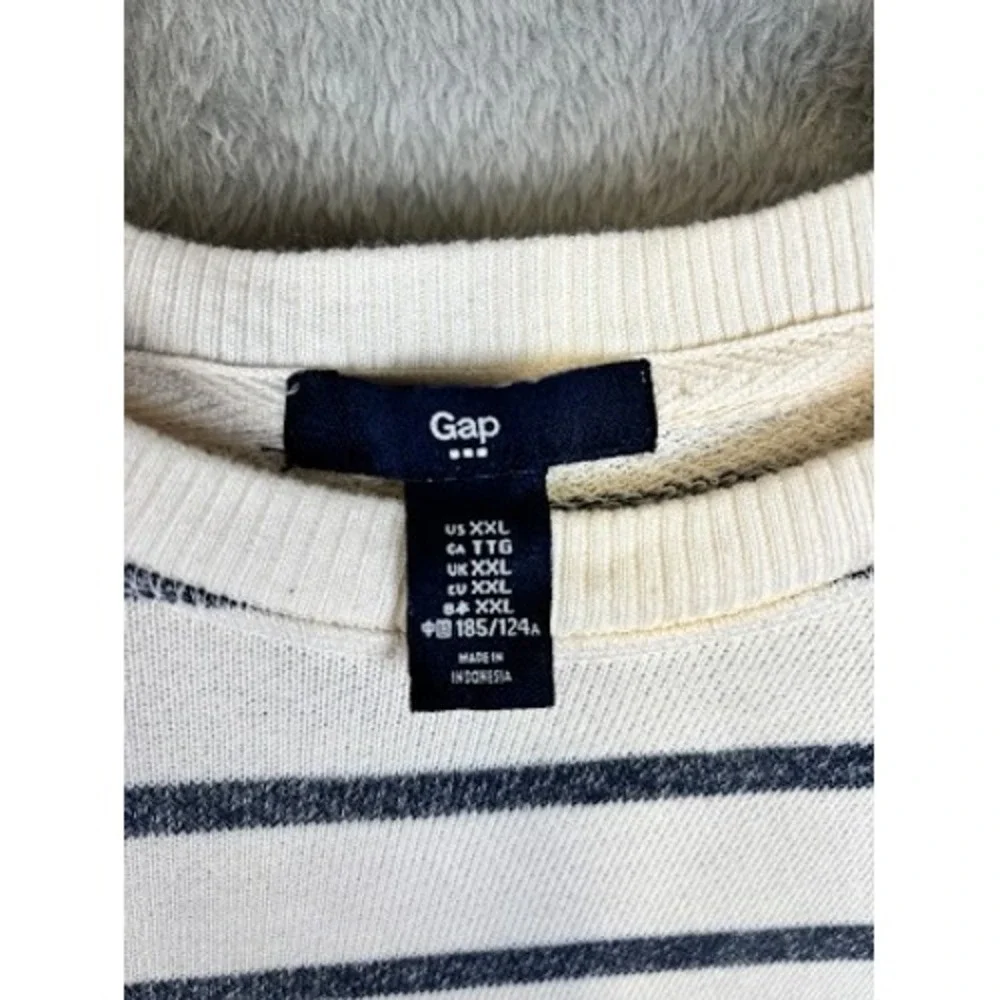 GAP Striped Crewneck Sweatshirt Long Sleeve Cream Navy Blue Size XXL 100% Cotton